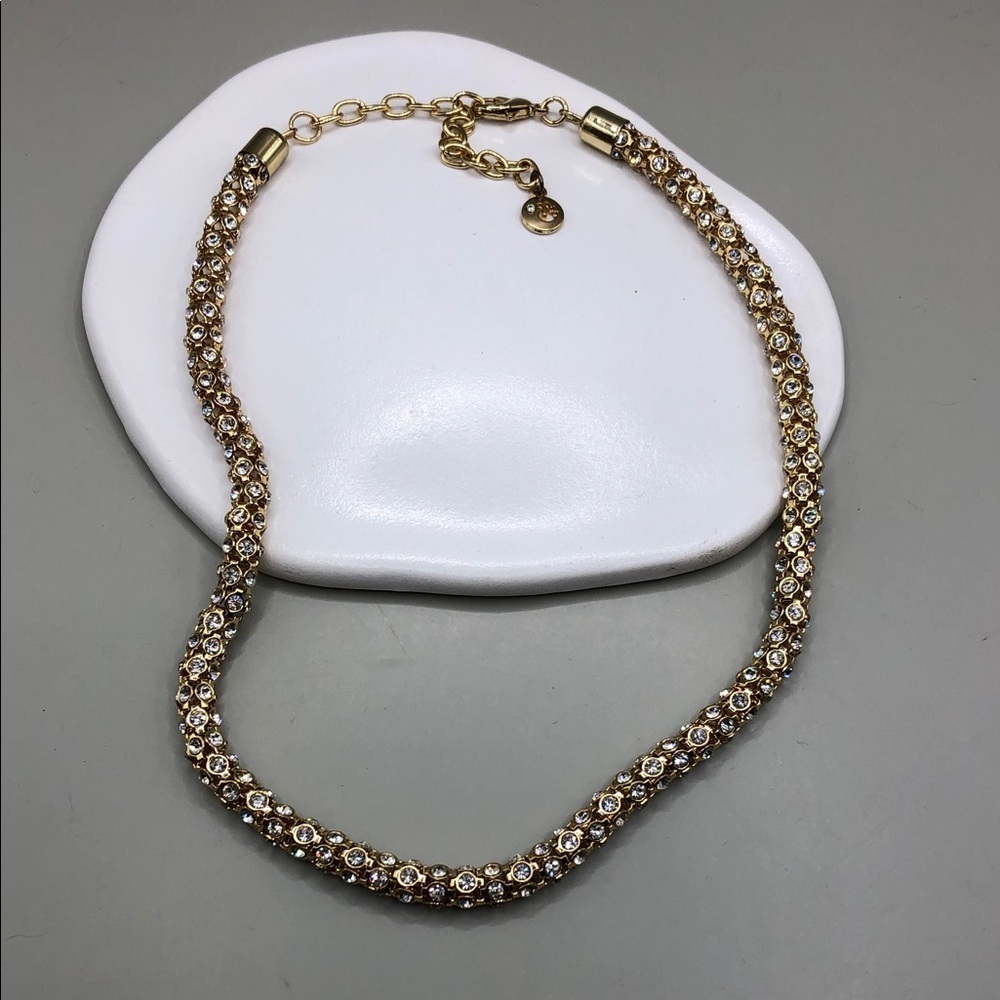 Gloria Vandebuilt sparkling crystals mesh tennis choker collar evening necklace